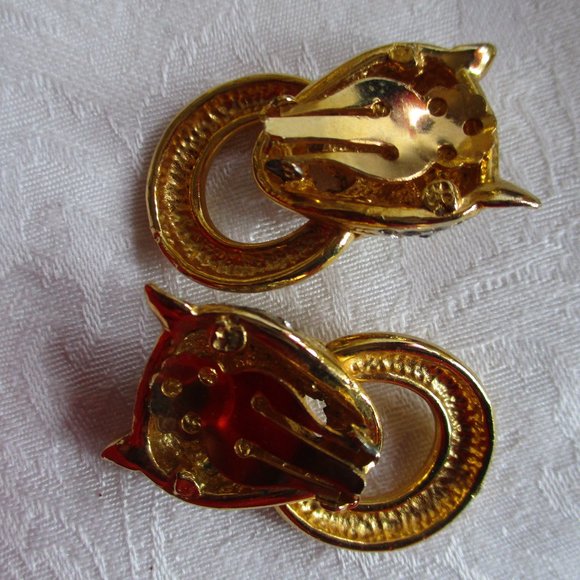 TIGER VINTAGE CLIP ON CRYSTAL EARRINGS - Picture 5 of 9